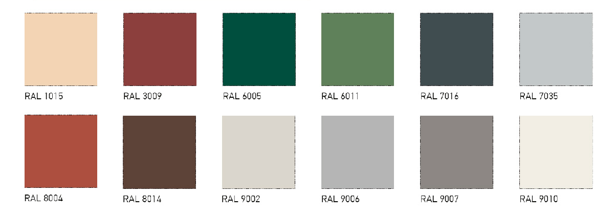 Ārējā profila standarta krāsu toņi (PE pārklājums 25 μm)