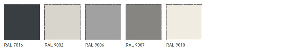 Standard RAL colours of the external sheeting PE 25 μm